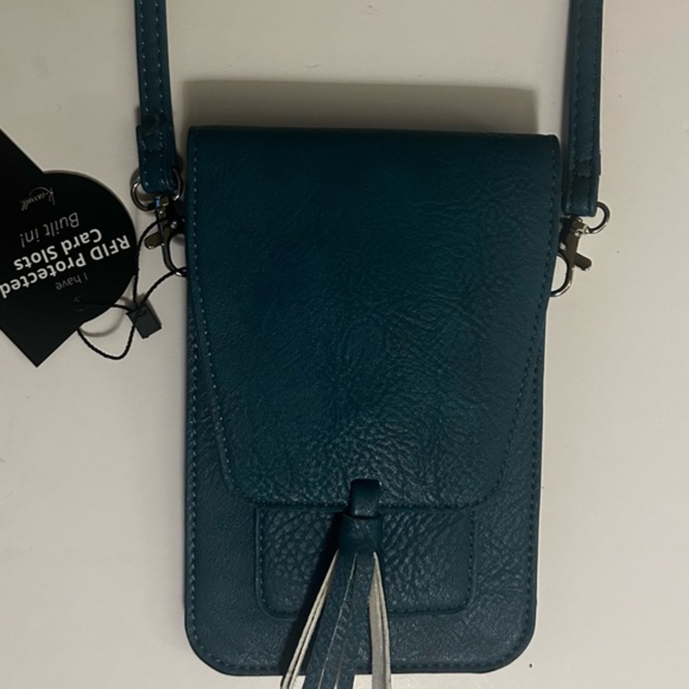 NWT K Carroll Teal Vegan Crossbody with RFID protection - Picture 1 of 4